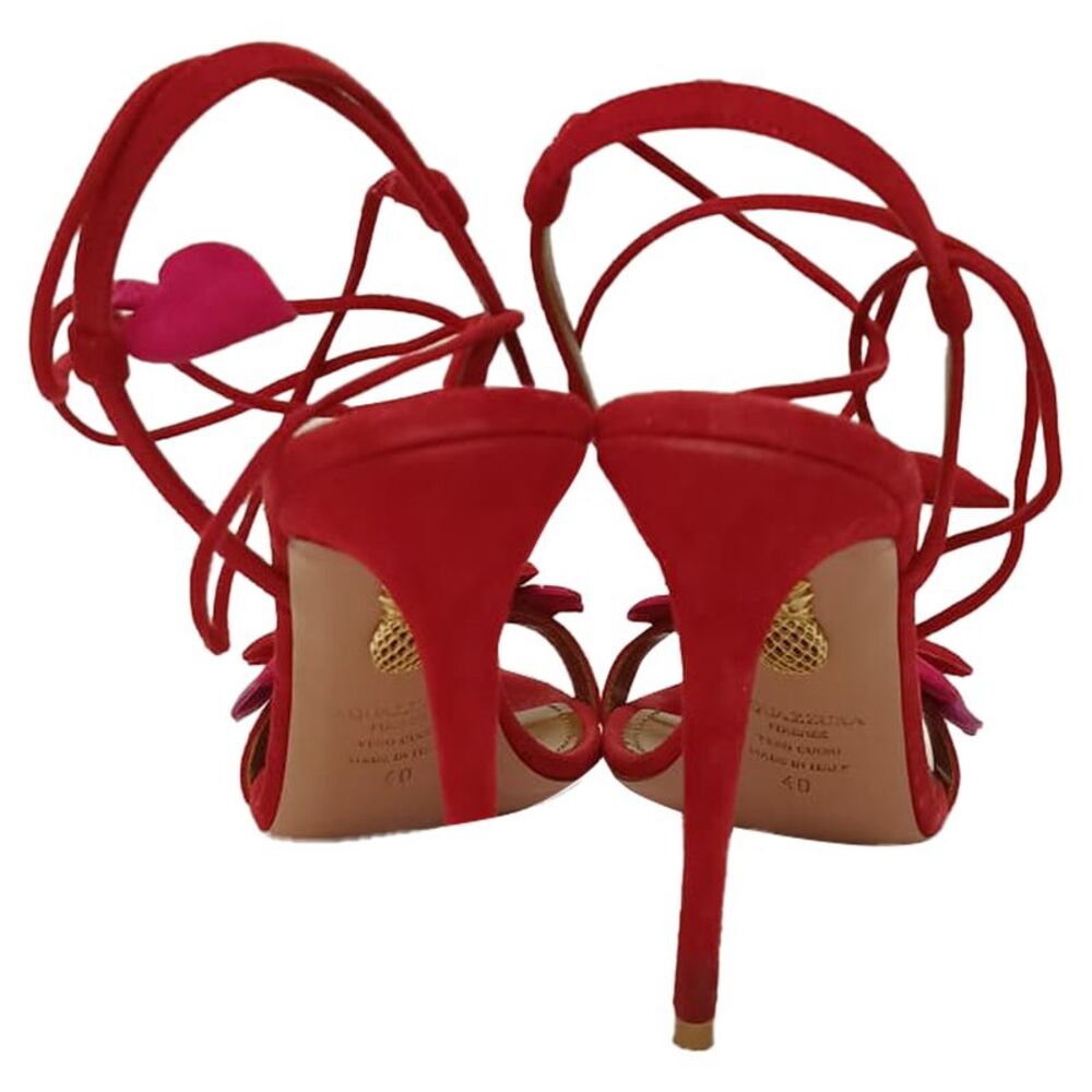 Aquazzura Happy Hearts Strappy Sandals in Red Suede - Picture 3 of 12